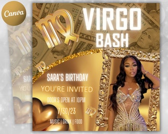 Editable Virgo Birthday Flyer, Birthday Template, Birthday Girl, Pink Birthday Flyer, Virgo Season, Party Flyer, Celebration Flyer