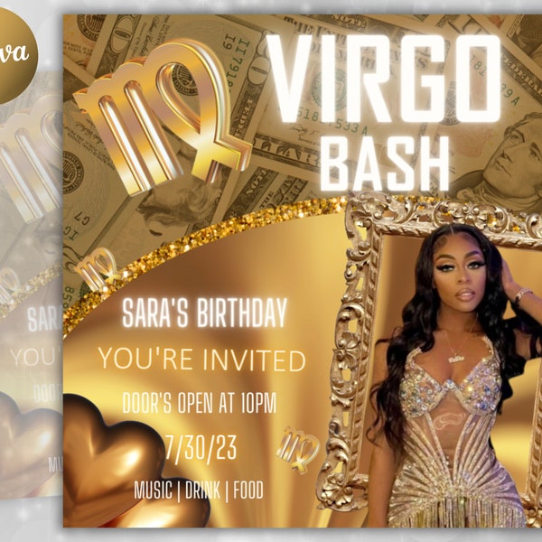 Editable Virgo Birthday Flyer, Birthday Template, Birthday Girl, Pink Birthday Flyer, Virgo Season, Party Flyer, Celebration Flyer