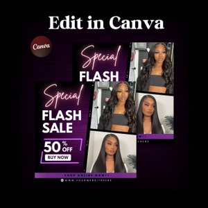 DIY Editable Flash Sale Flyer - Hair Makeup Business Fashion Boutique Flyer - Premade Social Media Sale Flyer Template