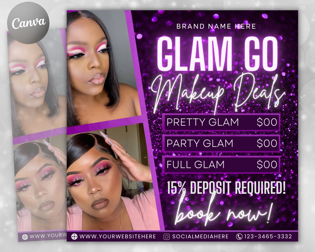 Editable Glam Go Makeup Special Deals Template, Custom Makeup Pricing ...