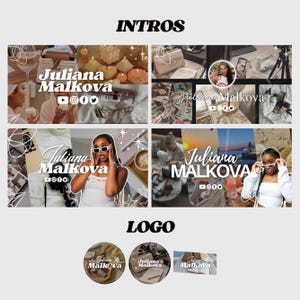 May include: A collage featuring the name "Juliana Malkova" in various stylized fonts, along with social media icons. The image includes multiple lifestyle scenes, logos, and the word "INTROS" and "LOGO".