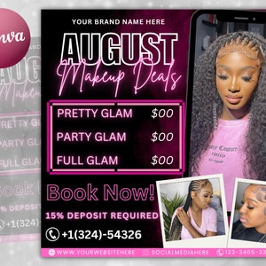 August Bookings Flyer, August Bookings Available, Hair Flyer, August Appointment Flyer, August Calendar Flyer, Makeup, Booking Flyer