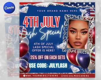 4th of July Flyer, 4th of July Lash Special Flyer, Independence Day Flyer, DIY Flyer Template,Social Media Post,Canva Flyer,Instant Download