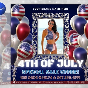 4th of July Flyer, 4th of July Independence Day Deals Flyer, DIY Flyer Template, Social Media Post, Canva Flyer Template, Instant Download