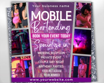 Mobile Bartending Flyer, DIY Flyer Template Design, Bar Flyer, Bartender Flyer, Mixologist Flyer, Social Media Flyer, Premade Editable Flyer