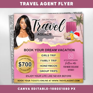 Travel Agent Flyer, DIY E-Flyer Template, Travel Flyer, Vacation Flyer, Travel Agency, Social Media Flyer, Canva Editable, Instant Download