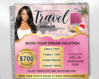 Travel Agent Flyer, DIY E-Flyer Template, Travel Flyer, Vacation Flyer, Travel Agency, Social Media Flyer, Canva Editable, Instant Download