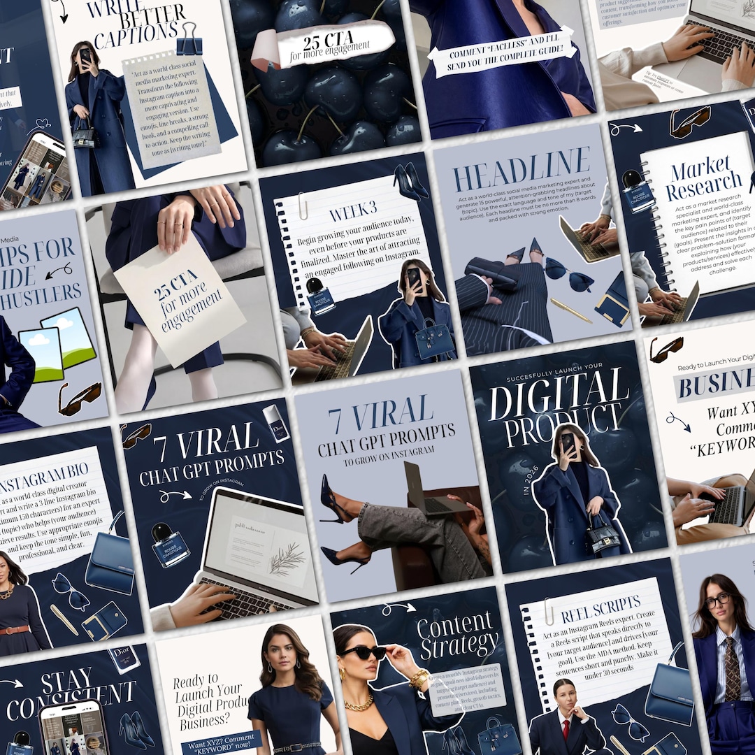 Deep Blue Instagram Templates Canva | Marketing Branding Kit for Small ...