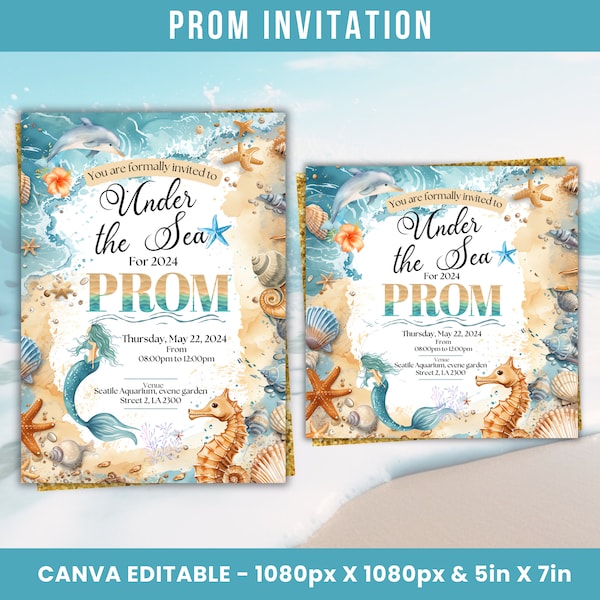 Prom Send Off Invitation, Prom Under The Sea Flyer, Prom Flyer, Prom Invitation Flyer, Prom Flyer Canva Template, Prom Event Sea Party Flyer