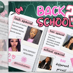 Back To School Flyer, Back to school sale flyer, Back to school Hair flyer, DIY canva template, Back 2 School Flyer, Braid Special Flyer