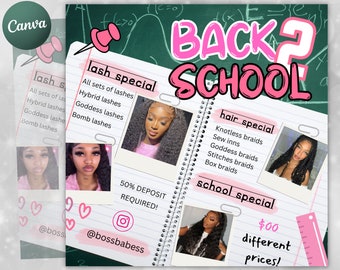 Back To School Flyer, Back to school sale flyer, Back to school Hair flyer, DIY canva template, Back 2 School Flyer, Braid Special Flyer