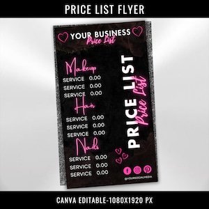 Hair Price List Template, DIY Hair Price list Flyer, Hairstylist Flyer, Hair Flyer Template, Hair Sale Flyer, Canva Editable Template