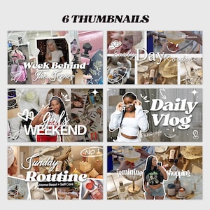 May include: A collage of six thumbnails with text overlays. The thumbnails feature scenes with text like "Week Behind The Scenes", "Girls Weekend", "Early Day Routine", "Daily Vlog", "Sunday Routine", and "Shopping".