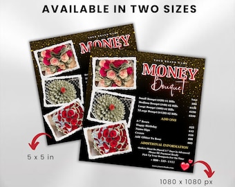 Money Bouquet Price List, DIY Flyer Template Design, Business Price List, Editable Price List Canva Template, Instant/Digital Download