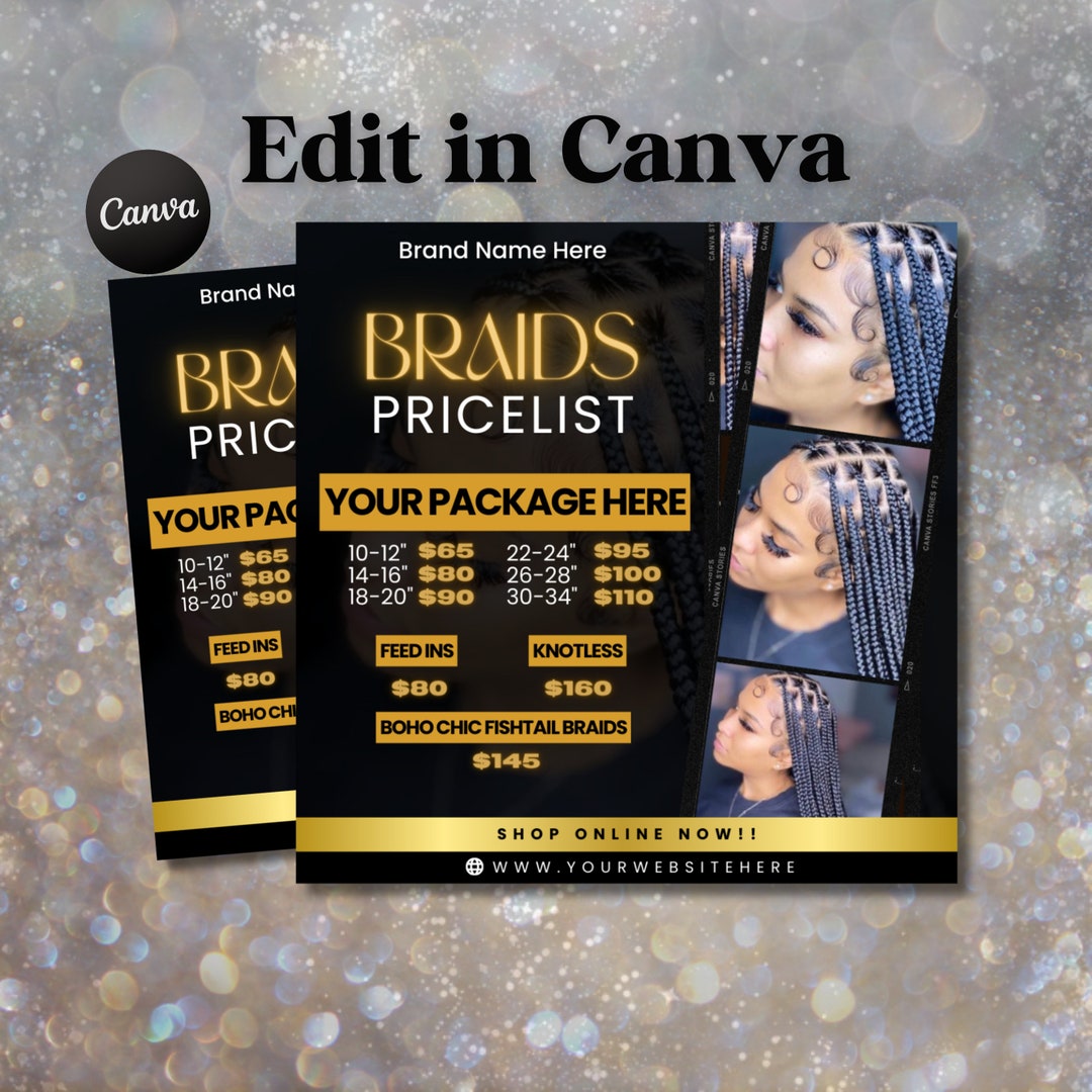 Braid Price List Template,wig Install Flyer, Pricelist Flyer, Pricing ...