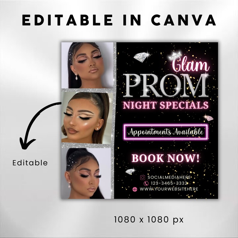 Prom Graphics Design Prom Night Glam Flyer, Prom Flyer, DIY Flyer Template Design, Prom ...