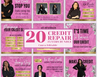 20 Credit Repair, Credit Repair Bundle Instagram Templates, Credit Repair, Credit repair posts, Credit Template, Canva Editable Template