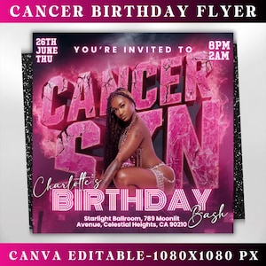 Cancer Season Party Flyer, Birthday Szn Flyer, Cancer Invitation Flyer, Cancer Birthday Event, Social Media Flyer, Premade Flyer Template