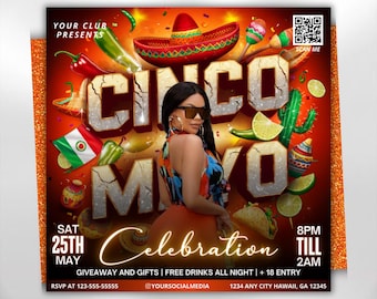 Cinco De Mayo Flyer, Club Flyer Template for Canva, Diy Event Flyer, Party Flyer, Mexican Party Flyer, Diy Cinco De Mayo, Canva Template