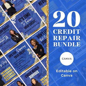 20 modelos de Instagram para reparo de crédito, pacote de reparo de crédito, reparo de crédito, postagens de reparo de crédito, modelo de crédito, modelo editável do Canva