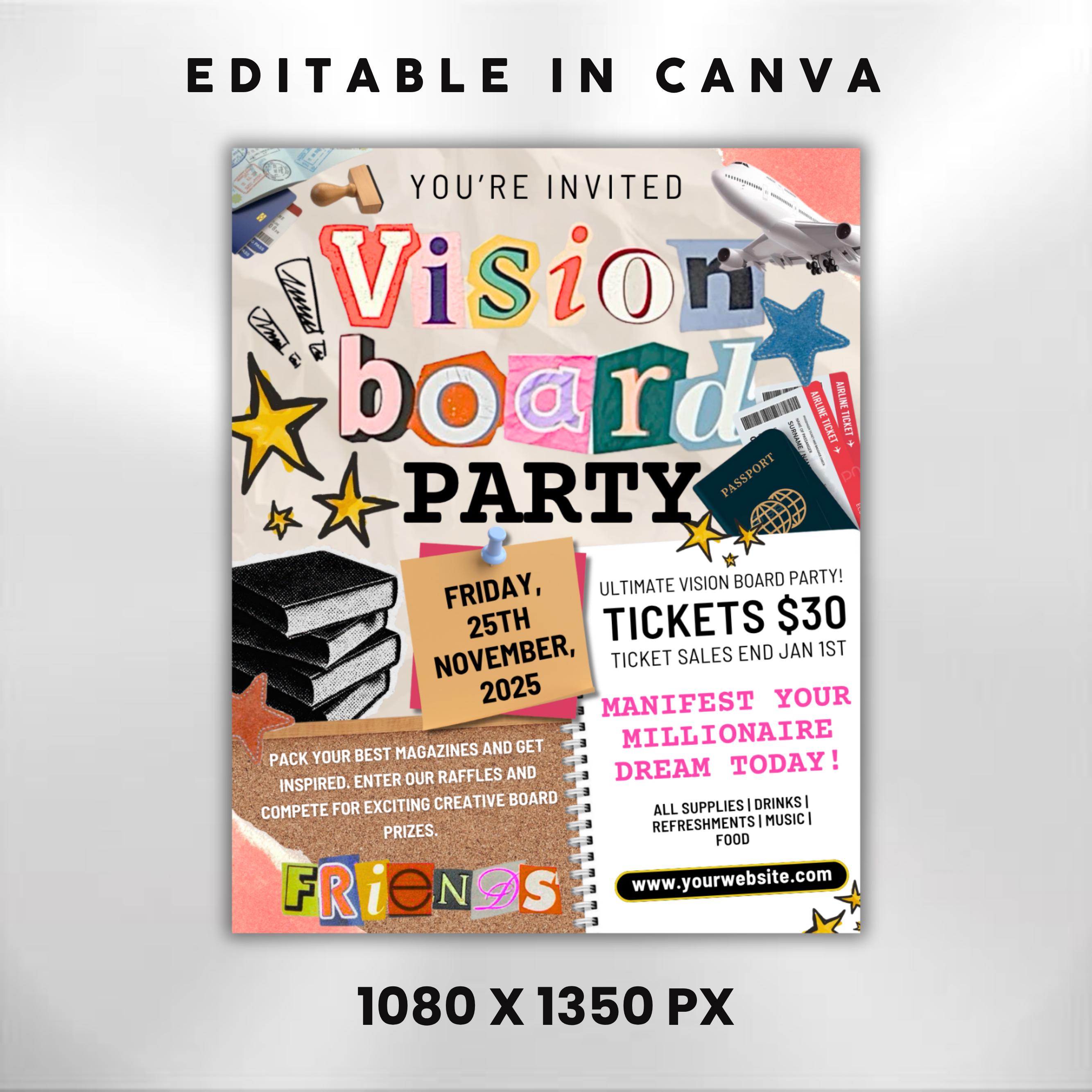 Vision Board Flyer, Vision Board Party Flyer, Manifesting Event Flyer