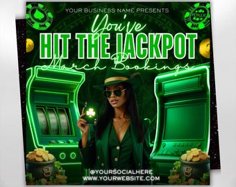 March Booking Flyer, March Books, Casino Flyer, Book Now Flyer, St. Patricks Day Flyer, Lash Tech Flyer. Mua Hair Nail Flyer Canva Template