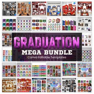 Graduation Mega Bundle Canva Templates,Class of 2026 Grad Party Bundle,Editable Grad,Decor,Newspaper,Stole,Magazine,Paddle Fan,Banner,Tshirt