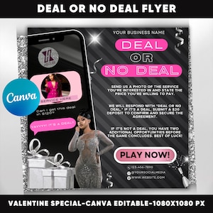 Valentines Deal Or No Deal Flyer, Deal Or No Deal Hair Flyer Template, February Booking Flyer, DIY Booking Lash, Nails, Hair, Wig Install