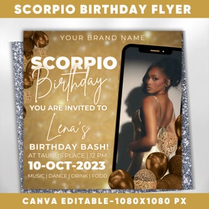 Scorpio Birthday Flyer, Scorpio Birthday Invitation, Birthday Flyer, Scorpio Bash Flyer, Scorpio Season, Birthday Flyer Template For Woman