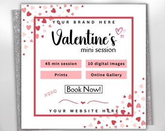 Valentines Photography Flyer, Valentine's Mini Session Flyer, Photography Flyer, Valentines Flyer, Photography Template, Photography Booking