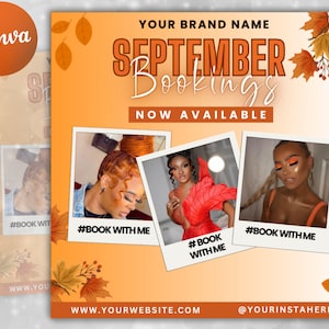 Editable September Fall Flyer, Booking Now Available, Appointment Flyer, Canva Template, Beauty, Nails, Social Media Flyer, Book Now Flyer