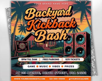 Backyard Party Flyer, Backyard Bbq Flyer, Summer Cookout Flyer, Bbq Flyer, Food Flyer, Cookout Flyer,Backyard Bbq Party Flyer,Canva Template
