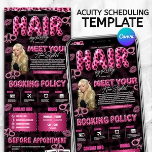Acuity Scheduling Template for Hair Stylists,Pink Black Theme Lash Techs and MUAs, Hairstylist Scheduling Website,DIY Booking Site Canva