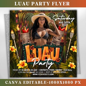 Luau Party Flyer, Hawaiian Party Flyer, Summer Beach Party Flyer, Dj Party Invitation, Summer Break Flyer, Pool Party Flyer, Canva Editable