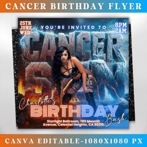 Cancer Season Party Flyer, Birthday Szn Flyer, Cancer Invitation Flyer, Cancer Birthday Event, Social Media Flyer, Premade Flyer Template