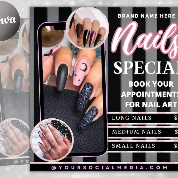 Nail Flyer, Nail Special Flyer, Nail Salon Bookings Flyer, Nail Tech Flyer, August Special Nails Flyer, Appointment Flyer, Bookings Flyer