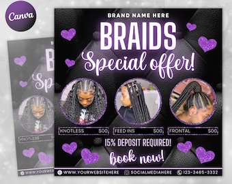 Braids Special Flyer, DIY Hair Salon Flyer, Hairstylist Appointments Available Book Now Flyer, Beauty Social Media Editable Canva Template