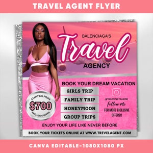 Travel Agent Flyer, DIY E-Flyer Template, Travel Flyer, Vacation Flyer, Travel Agency, Social Media Flyer, Canva Editable, Instant Download