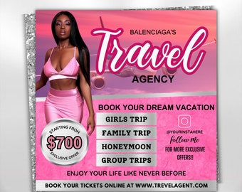 Travel Agent Flyer, DIY E-Flyer Template, Travel Flyer, Vacation Flyer, Travel Agency, Social Media Flyer, Canva Editable, Instant Download