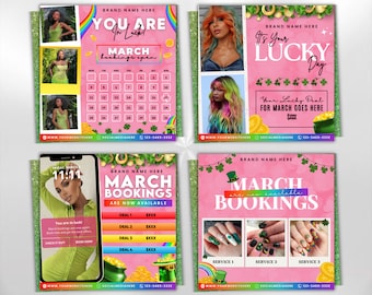 March Booking Flyer, March Flyer, March Books, St.Patricks Day Flyer, Book Now Flyer, March Madness Flyer, MUA Lashes Nails Hair March Flyer