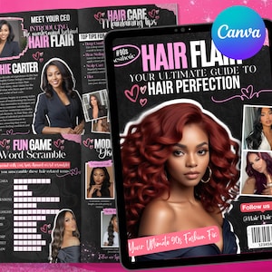 90s Magazine Template, 90s Style Magazine Template For Hair Lashes, Nails, MUA, Beautician, Braid, Boutique, Magazine Catalog Canva Template