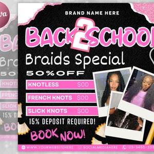 Back To School Flyer, Back to school sale flyer, Back to school hair flyer, DIY canva template, Back 2 School Flyer, Braid Special Flyer
