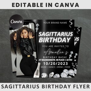 Sagittarius Birthday Flyer, Birthday Template, Birthday Girl, Party Flyer, Celebration Flyer, Birthday Event, Birthday Invite, Sagittarius