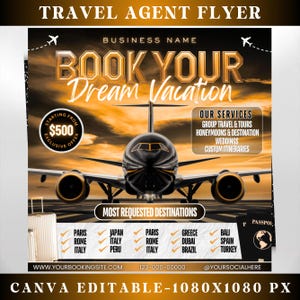 Travel Agent Flyer, DIY E-Flyer Template, Travel Flyer, Vacation Flyer, Travel Agency, Social Media Flyer, Canva Editable, Instant Download