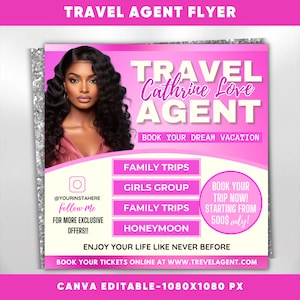 Travel Agent Flyer, DIY E-Flyer Template, Travel Flyer, Vacation Flyer, Travel Agency, Social Media Flyer, Canva Editable, Instant Download