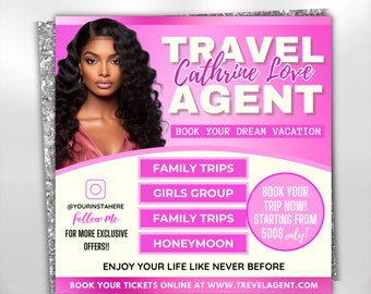 Travel Agent Flyer, DIY E-Flyer Template, Travel Flyer, Vacation Flyer, Travel Agency, Social Media Flyer, Canva Editable, Instant Download