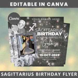 Sagittarius Birthday Flyer, Birthday Template, Birthday Girl, Party Flyer, Celebration Flyer, Birthday Event, Birthday Invite, Sagittarius