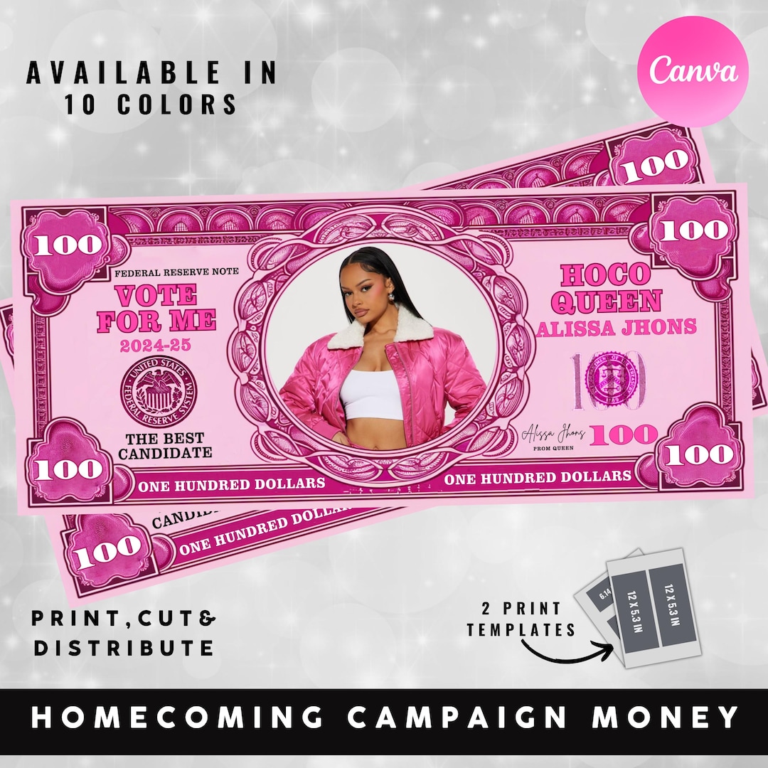 Homecoming Campaign Money, Prom Queen, Editable Fake Money, Homecoming ...