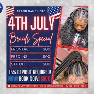 4th of July Flyer, 4th of July Hair Deals Flyer, Independence Day Flyer, DIY Flyer Template, Social Media Post, Canva Flyer,Instant Download