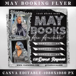 May Bookings Open Flyer | Appointments Available| Salon Book Now Hair Lashes MUA | Social Media Template | Editable Canva Template